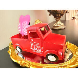 Red All You Need Is Love Metal Valentine Truck Tabletop Decor NWT